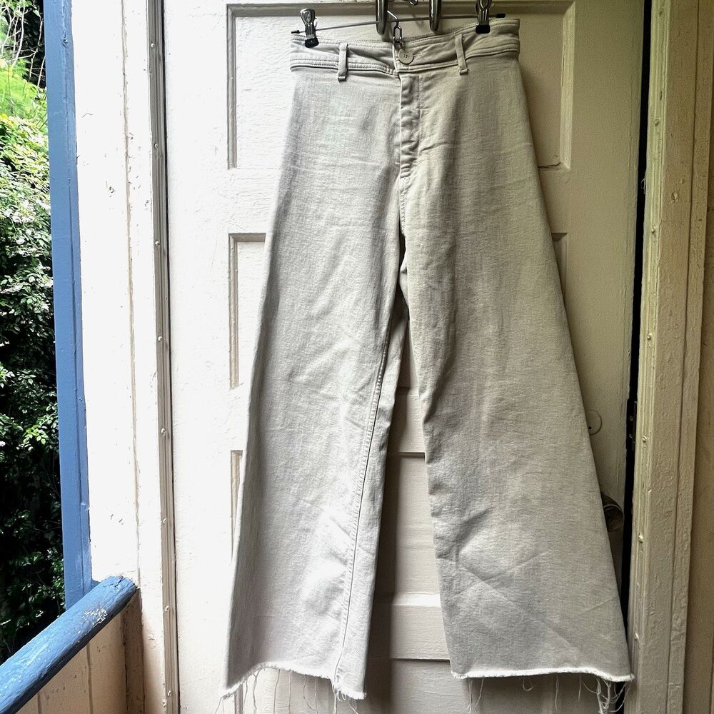 Zara marine straight jeans Sz 4 beige wide leg raw edge hem minimalist coastal